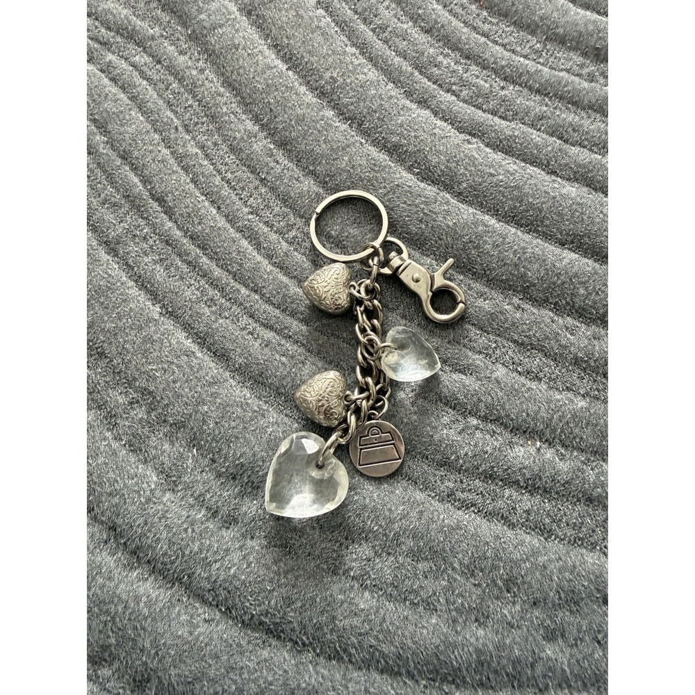 Kathy Van Zealand Silver Crystal Heart Keychain Keyring Bag Charm Accessory